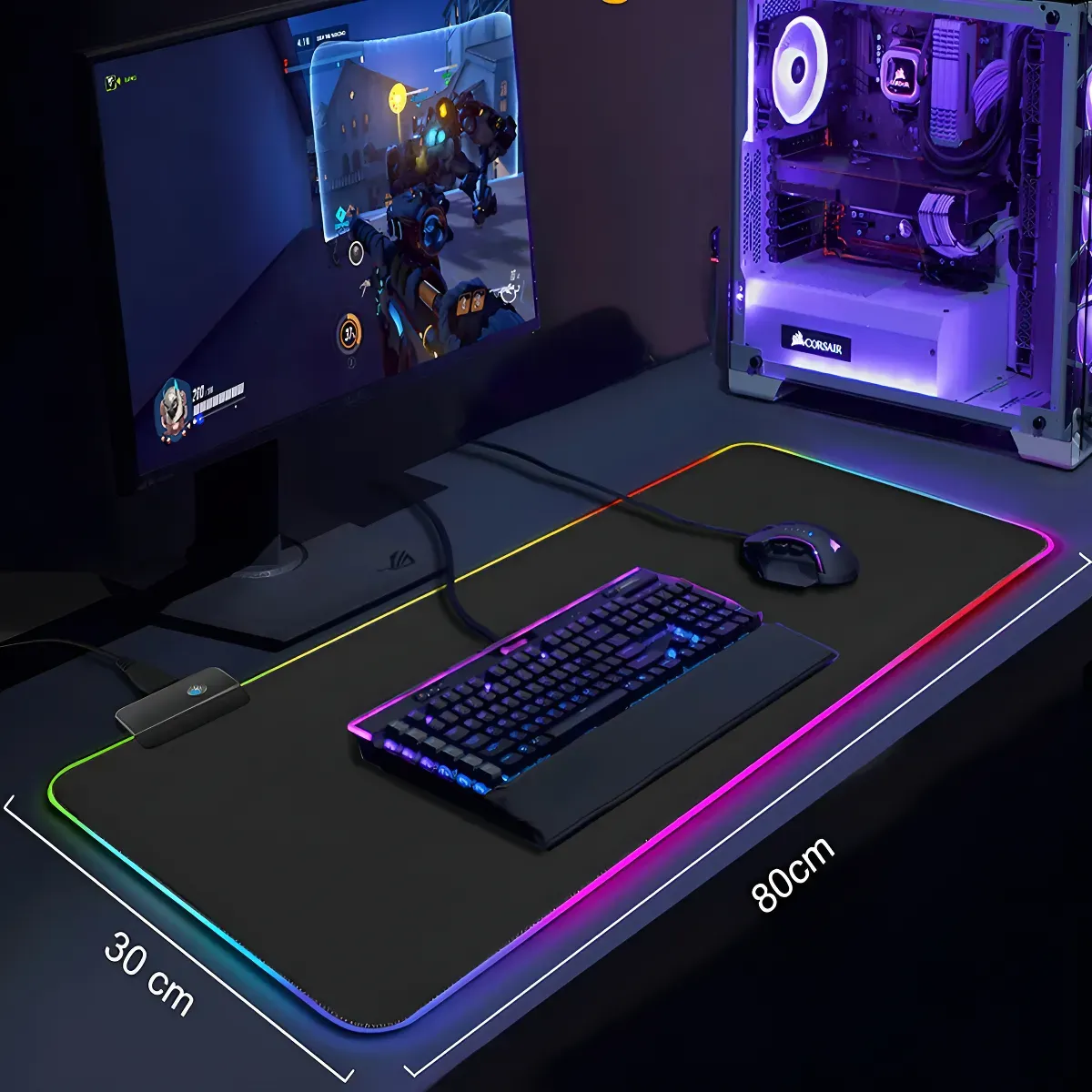 Mouse Pad Gamer MP-LED3080 emborrachado liso grande 30x80cm